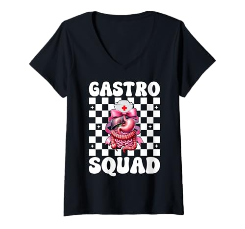 Damen Gastro Squad Gastroenterologie Krankenschwester Endoskopie Krankenschwester GI Krankenschwester T-Shirt mit V-Ausschnitt von Pink GI Nurse Endoscopy Colonoscopy Coquette Gifts