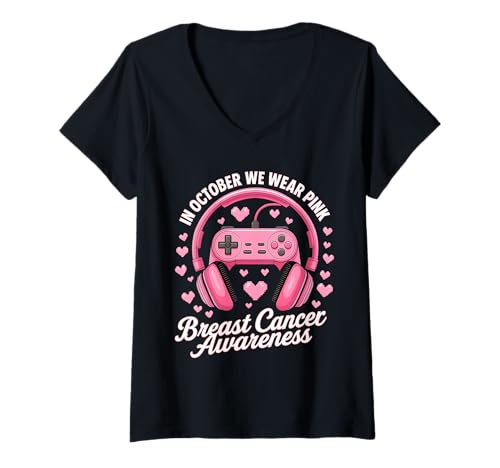 Damen Im Oktober tragen wir Pink Gaming Breast Cancer Awareness T-Shirt mit V-Ausschnitt Damen Im Oktober tragen wir Pink Gaming Breast Cancer Awareness T-Shirt mit V-Ausschnitt von Pink Gamer Breast Cancer Awareness