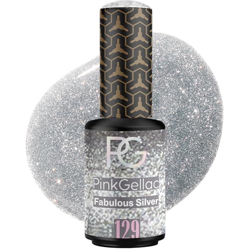 Pink Gellac Gel Nagellack UV - 129 Fabulous Silver 8 ml - Gelnagellack für UV Lampe - Silber mit Glitzer - Einfache Anwendung Nail Polish für 14 Tage Salonqualität - Veganer Gellack Made in Holland von Pink Gellac
