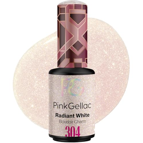Pink Gellac Gel Nagellack UV - 304 Radiant White 8 ml - Gelnagellack für UV Lampe - Weiß mit Glitzer - Einfache Anwendung Nail Polish für 14 Tage Salonqualität - Veganer Gellack Made in Holland von Pink Gellac
