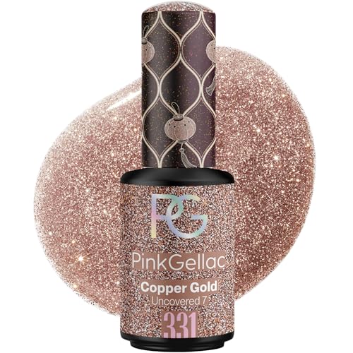 Pink Gellac Gel Nagellack UV - 331 Copper Gold 8 ml - Gelnagellack für UV Lampe - Kupfergold mit Glitzer - Einfache Anwendung Nail Polish für 14 Tage Salonqualität - Veganer Gellack Made in Holland von Pink Gellac