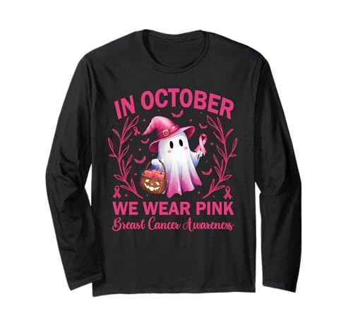 In October We Wear Pink Breast Cancer Women Halloween Langarmshirt In October We Wear Pink Breast Cancer Women Halloween Langarmshirt von Pink Ghost Halloween Breast Cancer Awareness