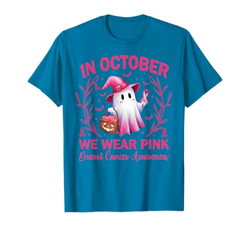 In October We Wear Pink Breast Cancer Women Halloween T-Shirt von Pink Ghost Halloween Breast Cancer Awareness