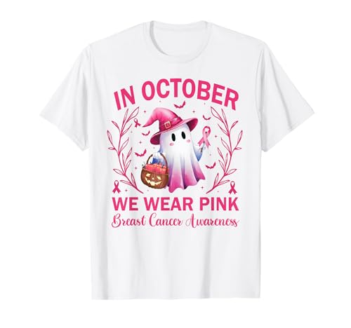 In October We Wear Pink Breast Cancer Women Halloween T-Shirt In October We Wear Pink Breast Cancer Women Halloween T-Shirt von Pink Ghost Halloween Breast Cancer Awareness