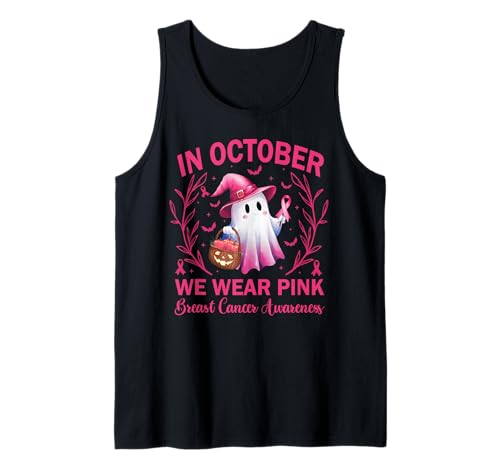 In October We Wear Pink Breast Cancer Women Halloween Tank Top In October We Wear Pink Breast Cancer Women Halloween Tank Top von Pink Ghost Halloween Breast Cancer Awareness