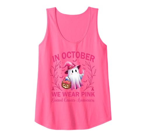 In October We Wear Pink Breast Cancer Women Halloween Tank Top In October We Wear Pink Breast Cancer Women Halloween Tank Top von Pink Ghost Halloween Breast Cancer Awareness