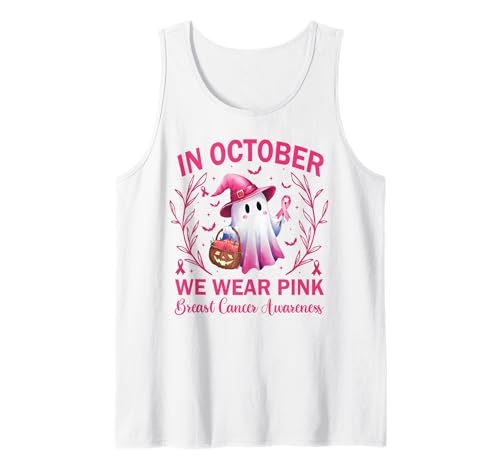 In October We Wear Pink Breast Cancer Women Halloween Tank Top In October We Wear Pink Breast Cancer Women Halloween Tank Top von Pink Ghost Halloween Breast Cancer Awareness