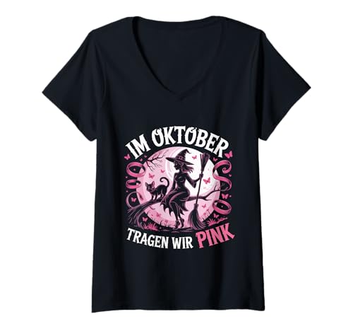 Damen Im Oktober tragen wir pink Brustkrebsvorsorge Awareness T-Shirt mit V-Ausschnitt Damen Im Oktober tragen wir pink Brustkrebsvorsorge Awareness T-Shirt mit V-Ausschnitt von Pink October Kollektion