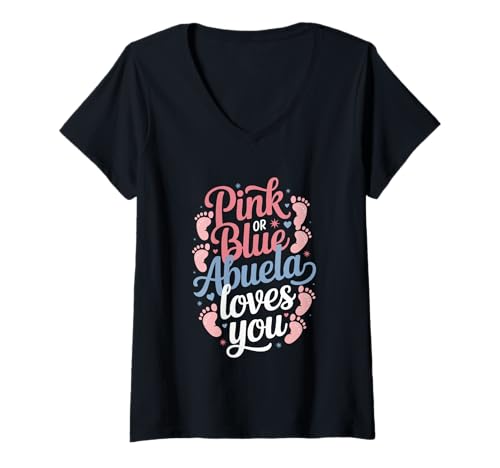 Damen Rosa oder Blau Abuela Loves You Gender Reveal T-Shirt mit V-Ausschnitt von Pink Or Blue Abuela Baby Love Announcement Design