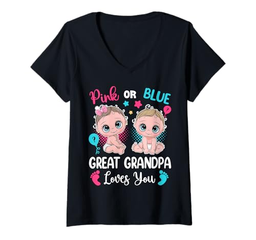 Damen Rosa oder Blau Great Grandpa Loves You Gender Reveal T-Shirt mit V-Ausschnitt von Pink Or Blue Great Grandpa Loves You