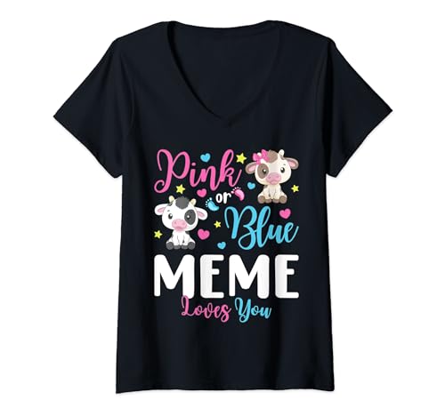 Damen Rosa oder Blau Meme Loves You Gifts Cow Baby Gender Reveal T-Shirt mit V-Ausschnitt von Pink Or Blue Loves Gifts Cow Baby Gender Reveal