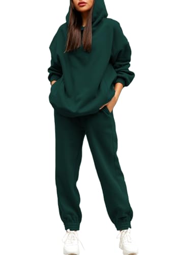 Pink Queen Damen 2-teiliges Kapuze Hoodies Lässig Jogginganzug Langarm Hausanzug Outfits Sweatsuit Kuschelig Dunkelgrün L von Pink Queen