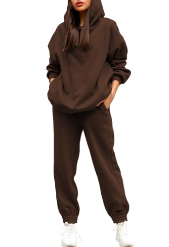 Pink Queen Damen 2-teiliges Kapuze Hoodies Lässig Trainingsanzug Langarm Hausanzug Sweatsuit Kuschelig Sweatshirts Kastanie L von Pink Queen