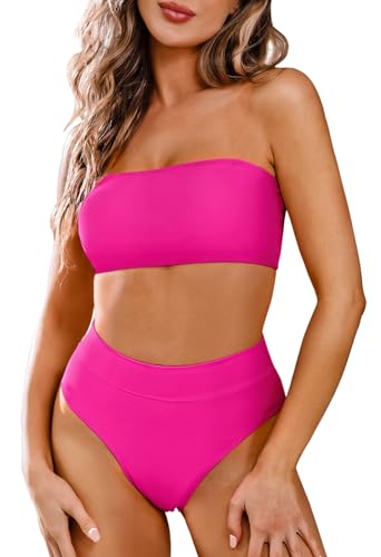 Pink Queen Damen Abnehmbare Träger Bikini Set Zweiteilig Wrap High Taille Bandeau Top Push Up Padded Badeanzug Hellrosa M von Pink Queen
