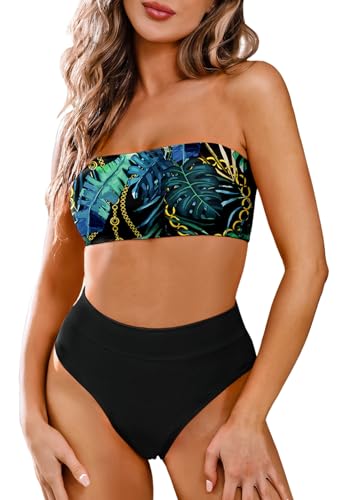 Pink Queen Damen Abnehmbare Träger Bikini Set Zweiteilig Wrap High Taille Bandeau Top Push Up Padded Badeanzug Türkis S von Pink Queen