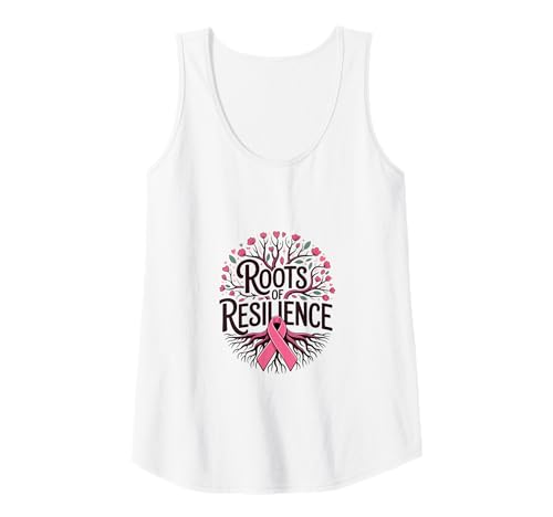 Damen Roots of Resilience Brustkrebs-Bewusstseins-Baum, rosa Schleife Tank Top von Pink Ribbon Blossoms & Nature-Inspired Support tee
