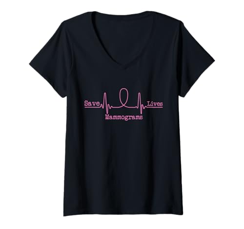 Damen Mammogramme Save Lives Pink Ribbon Brustkrebs-Bewusstsein T-Shirt mit V-Ausschnitt von Pink Ribbon Breast Cancer Awareness Great Tees