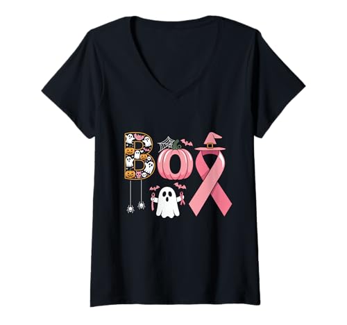 Damen Boo Halloween Rosa Kürbisband Brustkrebs-Bewusstsein T-Shirt mit V-Ausschnitt Damen Boo Halloween Rosa Kürbisband Brustkrebs-Bewusstsein T-Shirt mit V-Ausschnitt von Pink Ribbon Breast Cancer Awareness Vibes