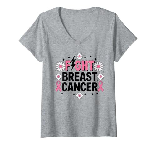 Damen Oktober Brustkrebs-Bewusstsein Monat Fighter Survivor T-Shirt mit V-Ausschnitt Damen Oktober Brustkrebs-Bewusstsein Monat Fighter Survivor T-Shirt mit V-Ausschnitt von Pink Ribbon Breast Cancer Fighter Survivor Warrior