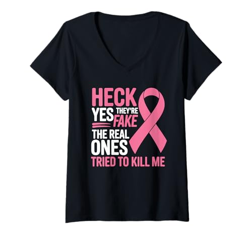 Damen Brustkrebsbekämpfer Pink Ribbon Mastektomie Survivor T-Shirt mit V-Ausschnitt Damen Brustkrebsbekämpfer Pink Ribbon Mastektomie Survivor T-Shirt mit V-Ausschnitt von Pink Ribbon Breast Cancer Mastectomy Warrior
