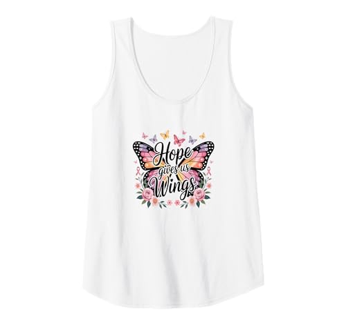 Damen Hope Gives Us Wings Brustkrebs-Bewusstsein rosa Schmetterling Tank Top von Pink Ribbon Butterfly Graphic Tee for Women