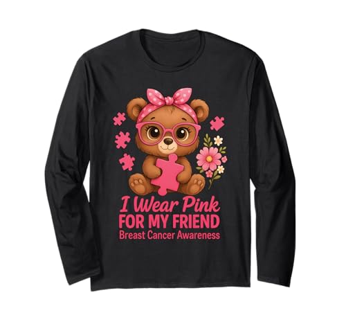 Baby Bear I Wear Pink for My Friend Brustkrebs-Bewusstsein Langarmshirt von Pink Ribbon Cute baby bear Apparel Co.