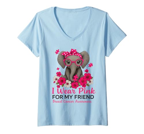 Damen Ich trage Rosa zur Sensibilisierung meines Freundes für den Elefanten-Brustkrebs T-Shirt mit V-Ausschnitt Damen Ich trage Rosa zur Sensibilisierung meines Freundes für den Elefanten-Brustkrebs T-Shirt mit V-Ausschnitt von Pink Ribbon Elephant Awareness Apparel Co