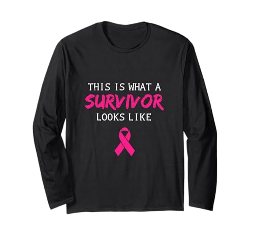 Krebs Survivor Frauen Geschenkidee Brustkrebs Bewusstsein Langarmshirt von Pink Ribbon Gift Breast Cancer Awareness