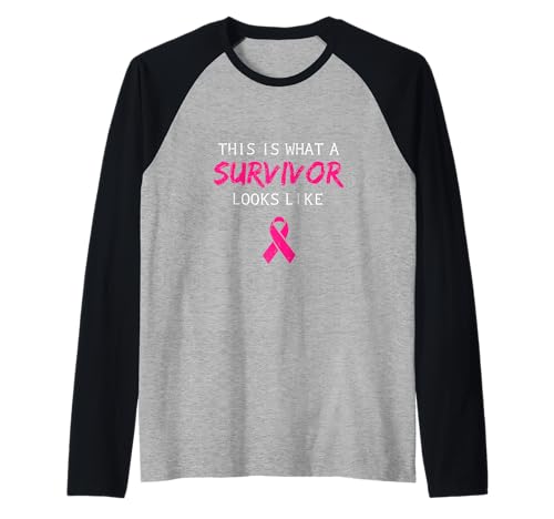 Krebs Survivor Frauen Geschenkidee Brustkrebs Bewusstsein Raglan von Pink Ribbon Gift Breast Cancer Awareness