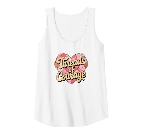 Damen Threads of Courage Brustkrebs-Bewusstseins-Steppdecke, Herz Tank Top Damen Threads of Courage Brustkrebs-Bewusstseins-Steppdecke, Herz Tank Top von Pink Ribbon Support Unity Hands Shirt for Women's