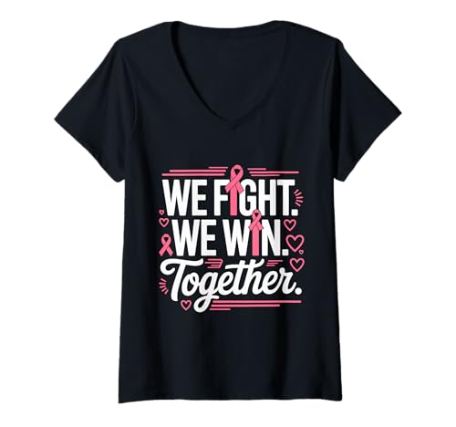 Damen Gemeinsam Stark Brustkrebsunterstützung Onkologie Team T-Shirt mit V-Ausschnitt Damen Gemeinsam Stark Brustkrebsunterstützung Onkologie Team T-Shirt mit V-Ausschnitt von Pink Ribbons Awareness Support
