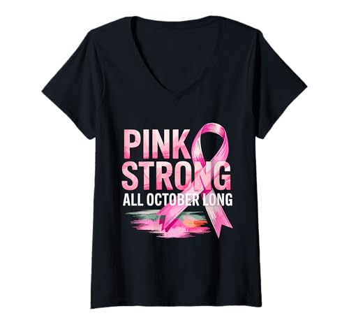 Damen Pink Brustkrebs Bewusstsein Onkologie Team Unterstützung T-Shirt mit V-Ausschnitt Damen Pink Brustkrebs Bewusstsein Onkologie Team Unterstützung T-Shirt mit V-Ausschnitt von Pink Ribbons Cancer Awareness Support