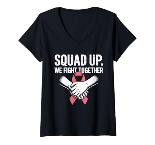 Damen Gemeinsam gegen Brustkrebs – Unterstützt von Onkologie-Team T-Shirt mit V-Ausschnitt von Pink Ribbons Fighter Support Community