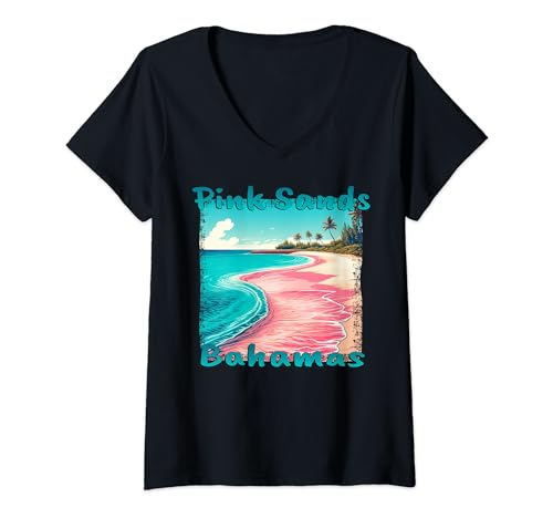 Damen Pink Sands Bahamas Holiday Grunge T-Shirt mit V-Ausschnitt von Pink Sands Bahamas Holiday