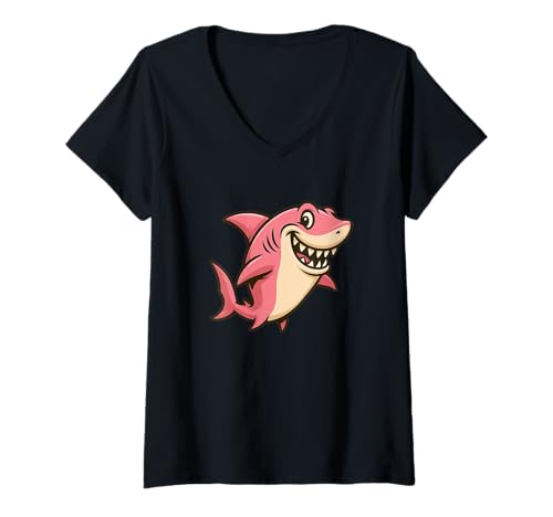 Damen Cooles rosa Hai-Kostüm für Erwachsene und Kinder T-Shirt mit V-Ausschnitt Damen Cooles rosa Hai-Kostüm für Erwachsene und Kinder T-Shirt mit V-Ausschnitt von Pink Shark