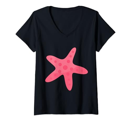 Damen Rosa Seestern T-Shirt mit V-Ausschnitt von Pink Starfish Ocean Beach Sea Water Fish Cute Gift