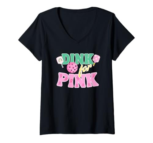 Damen Preppy Pickleball Dink zur Sensibilisierung für Pink Breast Cancer T-Shirt mit V-Ausschnitt von Pink for Pickleball Shirts by Southerngal