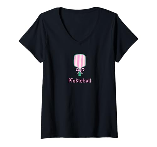 Damen Rosafarbenes Pickleball-T-Shirt Preppy Breast Cancer Dink in Rosa T-Shirt mit V-Ausschnitt von Pink for Pickleball Shirts by Southerngal