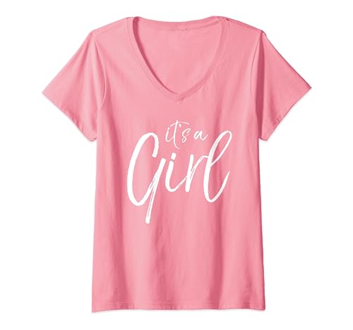 Cute Gender Reveal Item Social Media Reveal Idea It's a Girl T-Shirt mit V-Ausschnitt von Pink or Blue Gender Reveal Party Design Studio