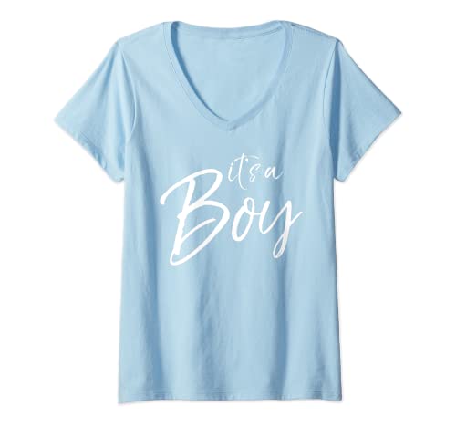 Damen Gender Reveal Shirt Cute Boy Ankündigung Artikel It's a Boy T-Shirt mit V-Ausschnitt von Pink or Blue Gender Reveal Party Design Studio