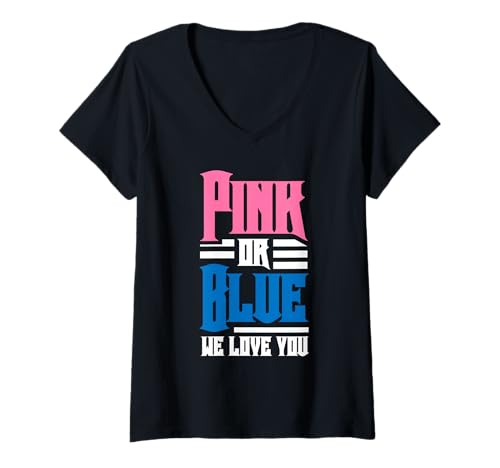 Damen Pink oder Blau We Love You Geschlecht Enthüllung Baby Ankündigung T-Shirt mit V-Ausschnitt von Pink or Blue We Love You Gender Reveal Gifts
