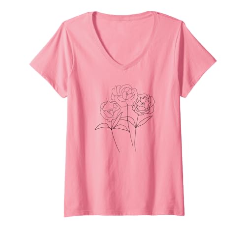 Damen Rosa Hemd mit Pfingstrosen - Pink T-Shirt mit V-Ausschnitt Damen Rosa Hemd mit Pfingstrosen - Pink T-Shirt mit V-Ausschnitt von Pink tshirts with graphics