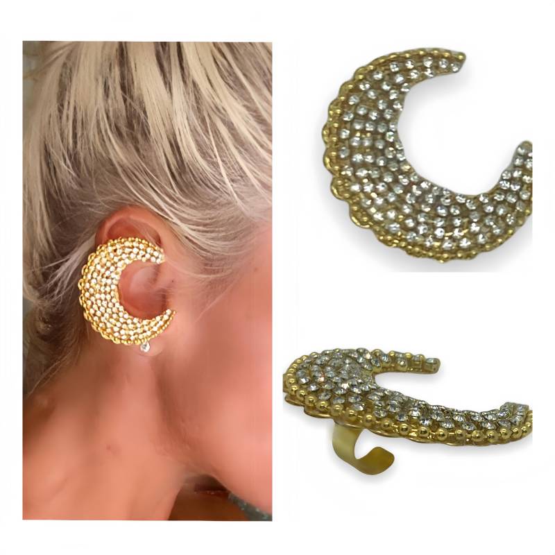 Große Einstellbare Gold Mond Ohr Manschette Mit Klaren Strass, Kletterer, Strass Manschette, Helix Conch Knorpel von PinkAllDayJewelry