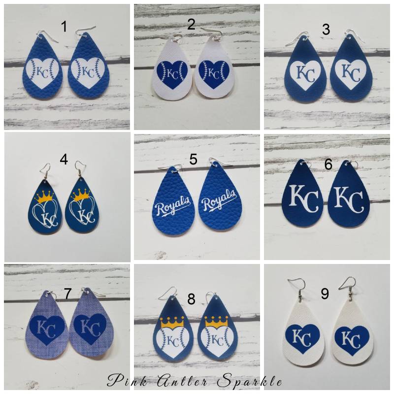 Royals Inspiriert Baseball Kunstleder Teardrop Ohrringe Royal Blau Gold Weiß Chambray Krone Kansas City Kc Sport - 18 Styles Erhältlich von PinkAntlerSparkle