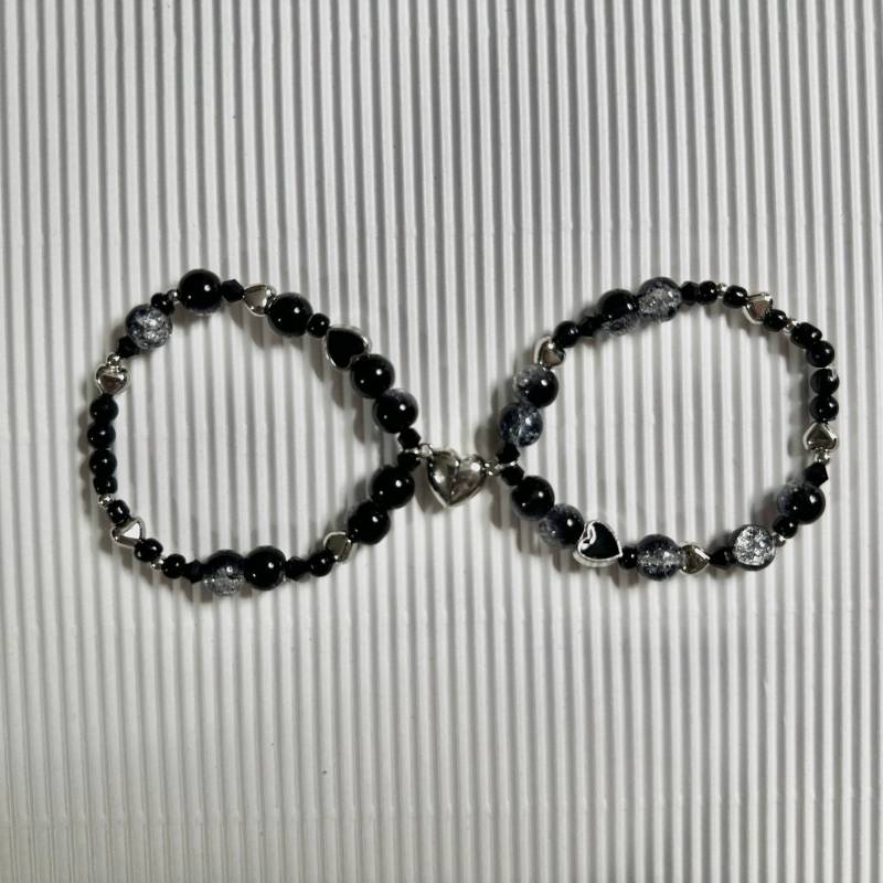 Pärchen-/Freundschaftsarmband Schwarz Herzchen Perlen Schmuck von PinkBunnyCreates