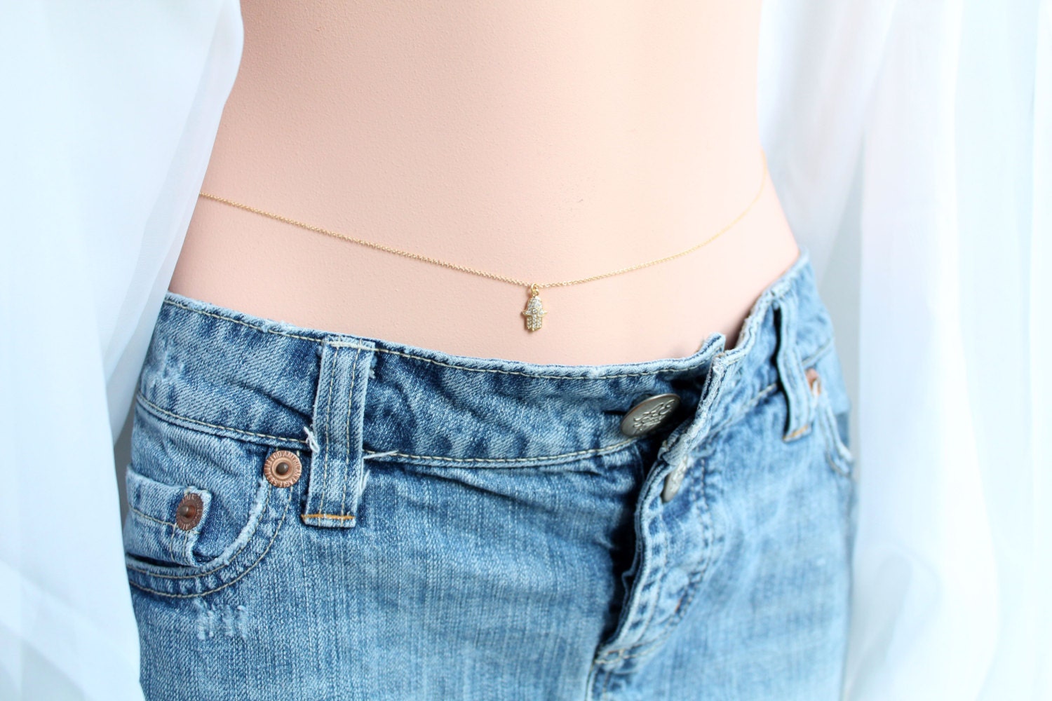 Bauchkette Mit Cz Hamsa, Gold/Silber/Roségold Körperkette, Taillenkette, Hamsa Evil Eye Taillenkette von PinkChemistry