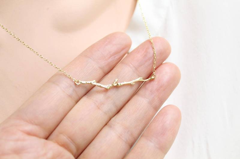 Baumzweig Halskette, .925 Sterling Silber Kette Oder 14K Gold Filled Kette, Holzstab, Einfache Bar Brautjungfern Geschenk von PinkChemistry