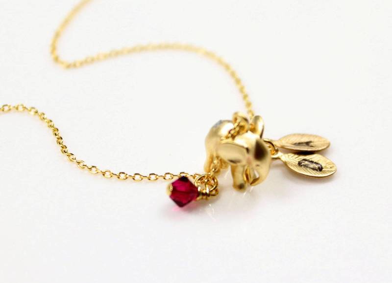 Elefant Mit Geburtsstein Und/Oder Erste Blatt, Personalisierte Elefant-Halskette, Silber, Gold Oder Rose Gold Kette, Geschenk von PinkChemistry