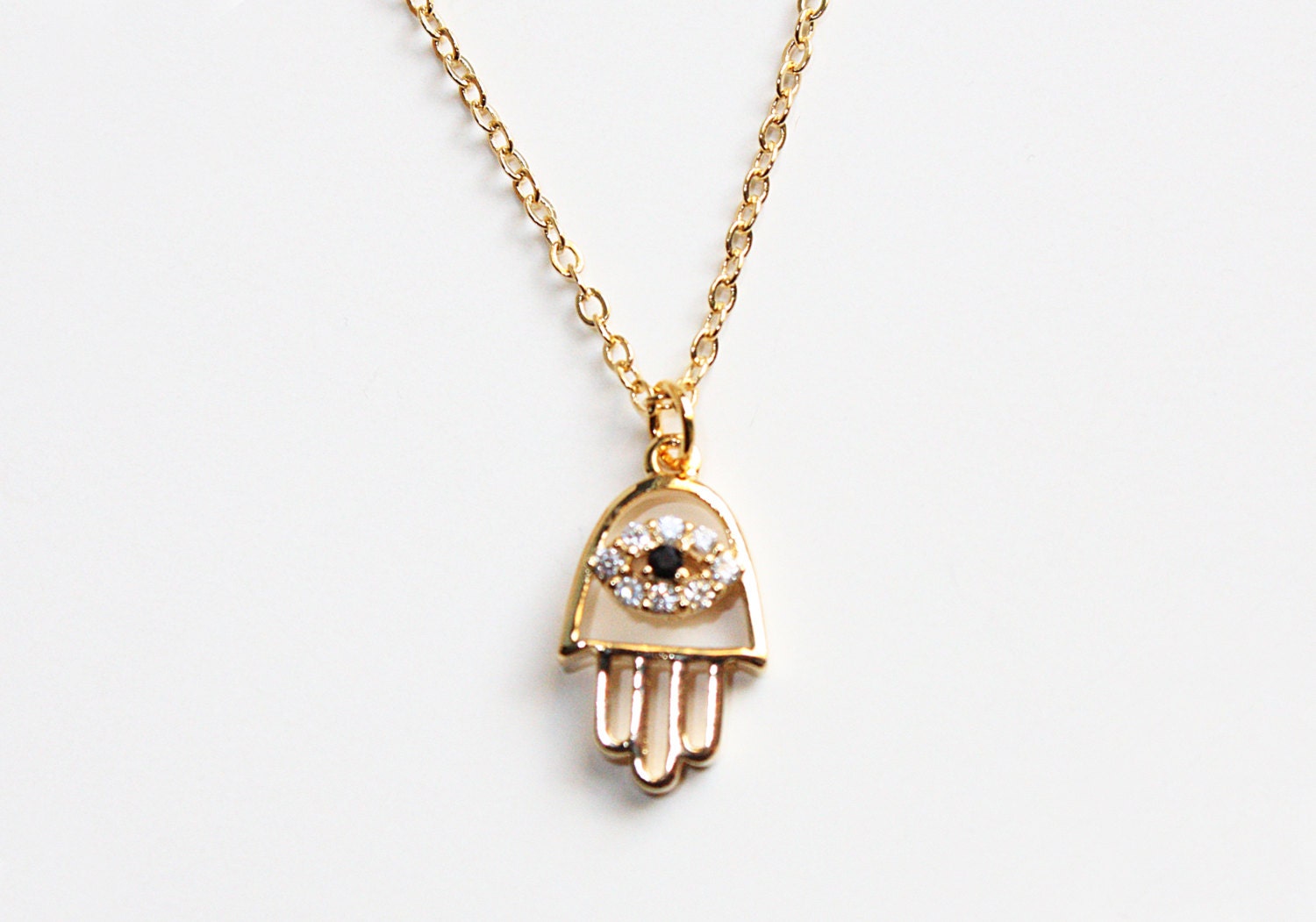 Evil Eye Hamsa Halskette, Gold/Silber Hand Mit Zirkonia Auge Halskette von PinkChemistry