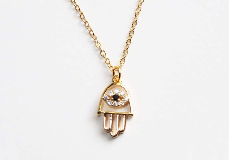 Evil Eye Hamsa Halskette, Gold/Silber Hand Mit Zirkonia Auge Halskette von PinkChemistry